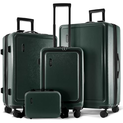 Image of Hard Shell Luggage Sets with Spinner Wheels 4 Piece, Expandable Large Suitcases with TSA Lock, Travel Large Suitcase Set, Green Luggage Set