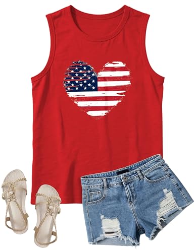 Image of 4th of July Floral American Flag Tank Top for Women Patriotic Sleeveless Apparel