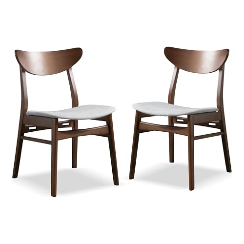 Furniture of America Beck Mid-Century Modern Dining Chairs Set of 2, Solid Wood with Curved Backrest and Angled Legs, Boucle Fabric Padded Seat for Dinner Room, Kitchen, or Living Space, Walnut Brown