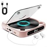 Gettimore Tragbarer CD-Player mit HiFi-Sound und kabelloser Konnektivität, wiederaufladbarer Akku für Zuhause und Reisen, kompaktes und leicht zu transportierendes Design (Rosa)