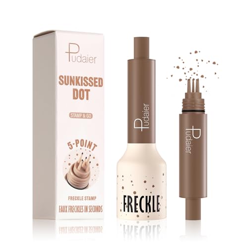 Pudaier Freckle Stamp - Waterproof Faux Freckle Pen, Natural-Looking Lifelike Freckle Makeup, 5-Point Quick Dry Long-Lasting Magic Fake Freckles Marker for Sunkissed Makeup (#4-caramel)