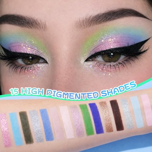 Image of UCANBE 15 Color Shimmer Matte Eyeshadow Palette - Highly Pigmented Metallic Glitter Eye Shadow Makeup Kit with Blendable Long-Lasting Shades for Natural, Smoky & Bold Looks