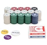Tenetman Denomination Poker Chips Set with 2 Decks of Premium Playing Cards for Texas Hold’em, Blackjack, and All Card Games