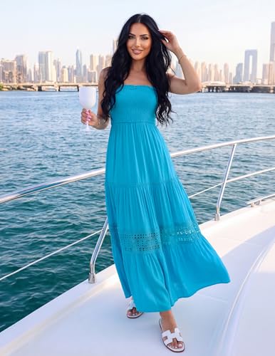 Image of ZESICA Women's 2026 Summer Boho Maxi Dresses Strapless Off Shoulder Lace Flowy A Line Beach Vacation Long Sundress
