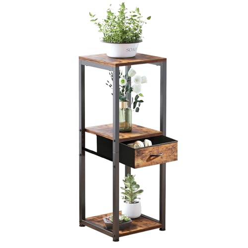 VonDream 3 Tier Plant Table with Fabric Drawer , Corner Plant Stands for Indoor Plants Multiple, Small Side Table for Indoor Plants