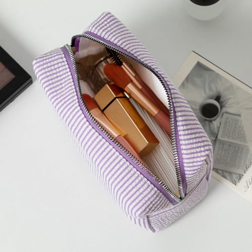 Makeup Bag Cosmetic Bag Travel Toiletry Bag Aesthetic Canvas Organizer Bag Zipper Pouch for Women (M-red)4