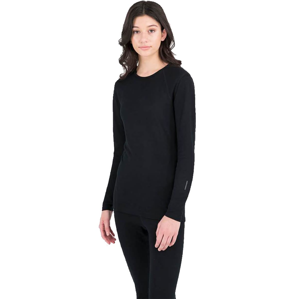 Terramar Women's 2-Layer Authentic Thermal Mid-Weight Long Sleeve, Black, Medium (10-12)
