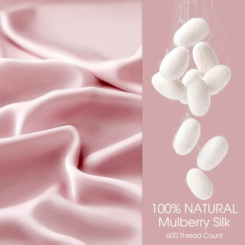 Image of 100% Silk Pillow Cases 2 Pack Queen Size Mulberry Silk Pillowcase for Hair and Skin Set of 2 Highest Grade 6A Silk Soft Breathable Cooling with Hidden Zipper, Pink