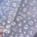 Water Bubble Nail Art Stickers Cute 5D Embossed Bubbles Nail Decals 2PCS Shiny Shell Light Summer Beach Dreamy Bubble Star Design Self-Adhesive Manicure Sticker for Women Girls Nail Art Decorations