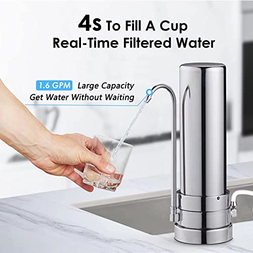 Run.se Countertop Filtration System, 304 Food-Grade Stainless Steel,8000 Gallons Alkaline Water Filter, Reduces 99% Of Chlorine, Heavy Metals, Bad Taste (1 Filter Included) #TOP5