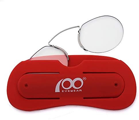 Reading Glasses Nose Resting Pinching Ultralight Vision Mini Portable Men and Women Clip on Anti-Blue Light Pince-Nez Readers Phone's Stand Glasses Case(red,+1.0)