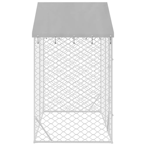 Rantry Outdoor-Hundezwinger mit Dach Silber 3x1,5x2,5m Stahl Verzinkt Hundehütte Outdoor Model153680