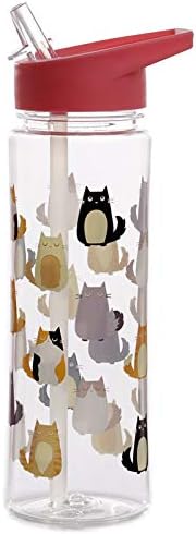 Puckator Feline Fine Cats Reusable BPA Free PVC Water Drinks Bottle, Flip Straw, 550ml, Multi, School Gym Sports Camping Travel, Height 23cm