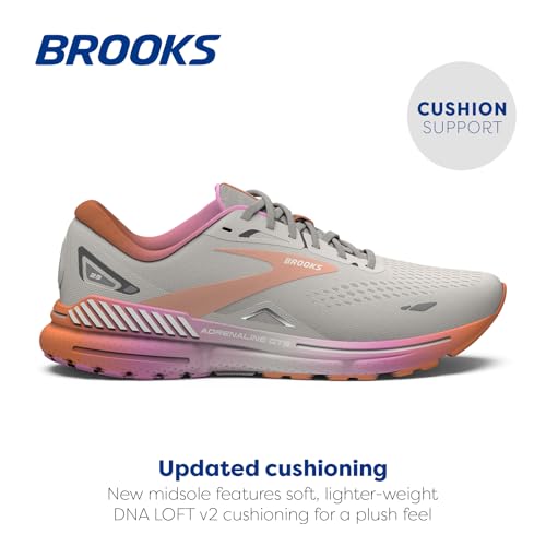 Brooks Women’s Adrenaline GTS 23 Supportive Running Shoe - White Sand/Sunset/Fuchsia - 5 Medium