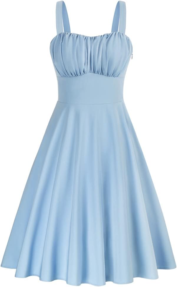 Belle PoqueWomen's Vintage Sleeveless A-Line Midi Dress Sweetheart Neck Sleeveless Cocktail Party Dress