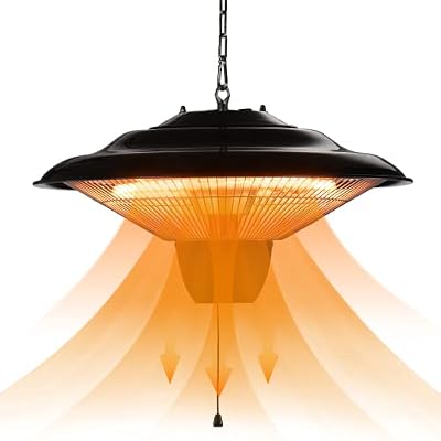 TRUSTECH Hanging Patio Heater, 1500W Infrared Heater for Outdoors/Indoors, 3s Fast Heating, Quiet, IP34 Waterproof, Adjustable Chain, Ceiling Heater for Home/Garage/Balcony