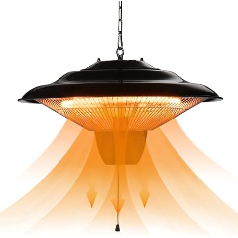 TRUSTECH Hanging Patio Heater, 1500W Infrared Heater for Outdoors/Indoors, 3s Fast Heating, Quiet, IP34 Waterproof, Adjustable Chain, Ceiling Heater for Home/Garage/Balcony Cover