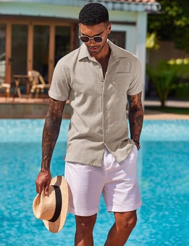 COOFANDY Men's Button Down Shirts Short Sleeve Casual Shirts Summer Beach Linen Shirts with Pocket3
