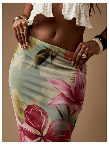 WDIRARA Women's Floral Maxi Beach Skirt Bodycon Long Cover Up Skirts Mesh See Through for Vacation4