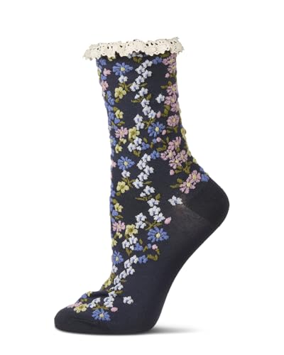 Image of MeMoi Women's Liberty Floral Lace Cuff Crew Socks