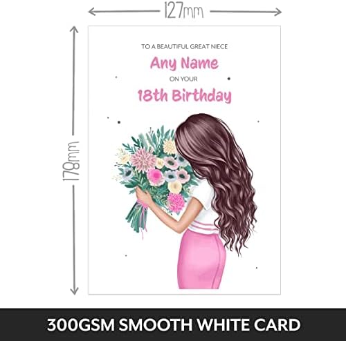 Hey Chimp Pretty 18th Birthday Card for Great Niece | Beautiful Great Niece on your 18th Birthday (Brunette) | Happy Birthday Card for her 18th Bday when she turns 18 Years Old!