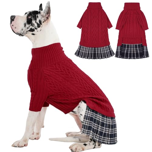 IECOii Girl Dog Sweater Dress, Great Dane Sweaters for Girl Dogs, Red,5XL, Extra Large Dog Sweater...