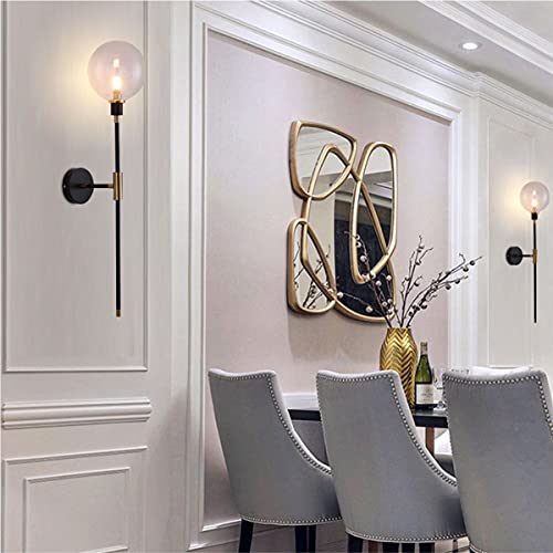 Image of KCO KCOLighting 1-Light Sconces Wall Light Gold Black Modern Wall Mounted Sconce Globe Glass Shade Wall Lamp with Long Arm for Bedroom Hallway (Clear,2 Pack)