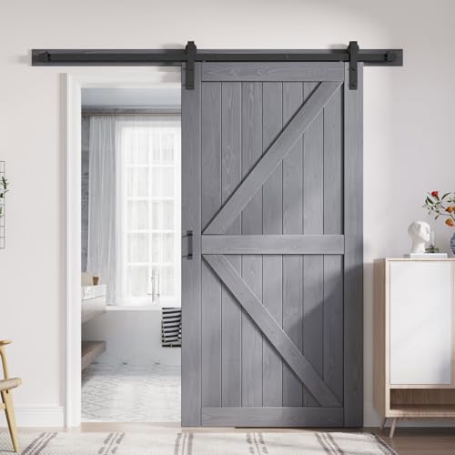 Image of FREDBECK Sliding Barn Door 38 x 84 Grey Wood Barn Door, Fit 34 inch-36 inch Opening