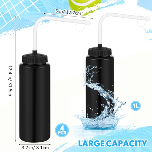 Domensi 4 Pack 1 Liter Sports Water Bottle W/Long Straw Hockey Lacrosse Water Bottle with Straw BPA Free Easy Squeeze Plastic Use W/Sport Helmet in Football Baseball Gym Yoga(Black) - Thumbnail 4