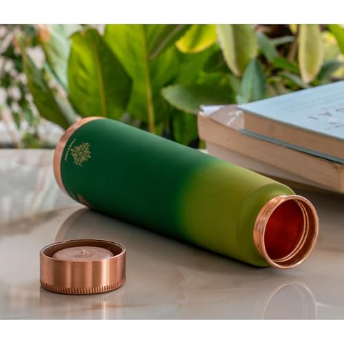 Image of INDIAN ART VILLA Pure Copper Green Pyramid Ombre Silk Finish Bottle - 800 ML, Ayurvedic Health Benefits, Ideal for Home, Office, Gym & Travel