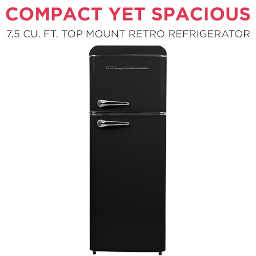 Frigidaire EFR756, 2 Door Apartment Size RETRO Refrigerator with Top Freezer, Chrome Handles, 7.5 cu ft on Fridge.com