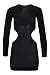 Women's Sexy Long Sleeve Open Neckline Sheer Mini Dress One Piece Lingerie (One Size, Black)