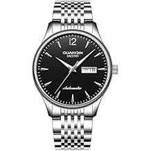 GUANQIN Men Calendar Week Luminous Japanese Automatic Self-Wind Mechanical Wrist Watch Sapphire Crystal Business Waterproof Clock Man Vintage Stainless Steel Wristwatch Silver Black