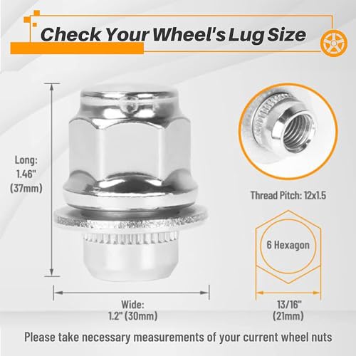 Image of M12x1.5 Lug Nuts Set of 24pcs Hex 13 /16 inch (21mm) Chrome OEM Factory Style Mag Seat Lug Nuts Compatible with Lexus Factory Wheels