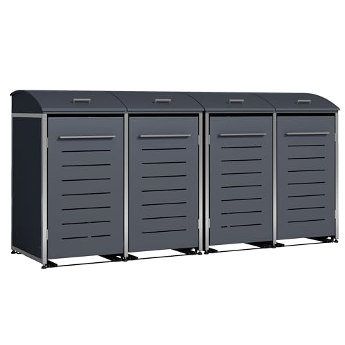 DEGAMO Mülltonnenbox 4-er Mülltonnenhaus Kiel für 4X Tonnen 120 oder 240 Liter, Stahl verzinkt und Edelstahl, Farbe anthrazit