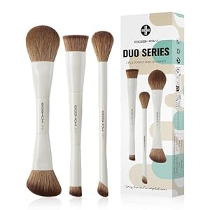 EIGSHOW Makeup Brush Set, 3PCS Double Ended Face Makeup Brushes for Foundation Concealer Blush Contour Highlight Nose Shadow, Travel Gift Set (Beige)
