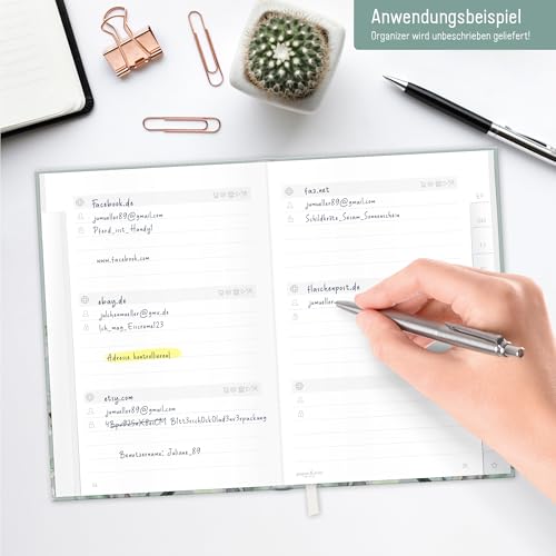 paper&you® Passwortbuch A6+ mit Register A-Z Minty Leaves für 320 Zugangsdaten, Passwort-Manager klein, Passwort Buch deutsch - nachhaltig & klimafreundlich