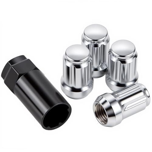 Image of JiiinMiiin M14x1.5 Wheel Locks Chrome with Key, 14x1.5 Wheel Locks 1.37 inch Length with 1 Key 60 Degree Conical /Cone Bulge Seat Closed End 4PCS