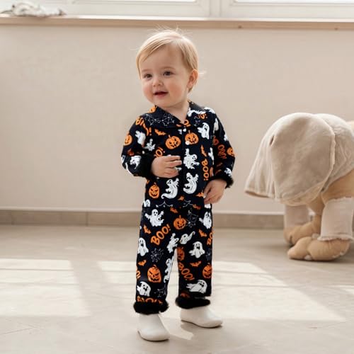 fyclemt Toddler Girl Silk Pajamas Set Floral Pumpkin Fuzzy Trim Long Sleeve Button Shirt Pants Halloween Pjs Lounge Sleepwear2