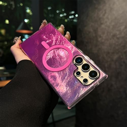 Coque Samsung S25 Plus rose magnétique laser dégradé aurora contrasté