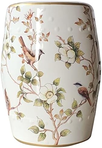 Gold Glazed Ceramic Garden Stool - Hollow Flower & Bird Design, Perfect for Living Room, Balcony, Garden Decor, Stylish Outdoor Seating, Decorative Accent Furniture.