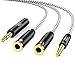 CableCreation 3.5mm Male to Dual 3.5mm Female Headphone and Microphone Stereo Audio Y Splitter Cable with 3.5mm Jack CTIA to OMTP Adapter, 0.2 M