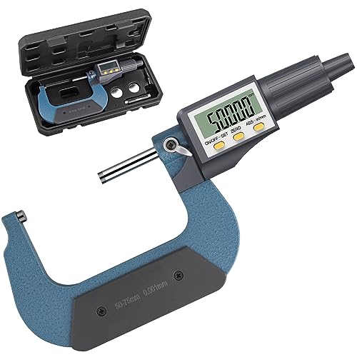 AUTOUTLET Micrometer Digitale Bügelmessschraube 50-75mm/ 0.001mm Hohe Präzision LCD Digitale Mikrometer Mikrometerschieber Länge Messwerkzeug Mikrometer 0.001mm(0.00005)