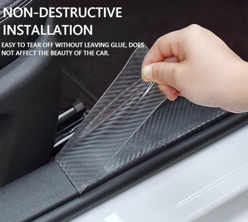 Image of 5 cm x 5 m Carbon Fibre Car Door Sill Protector Strip - Anti-Scratch Adhesive Tape for Car Interior & Exterior - Waterproof Durable Self-Adhesive Protection Film (White Tap)