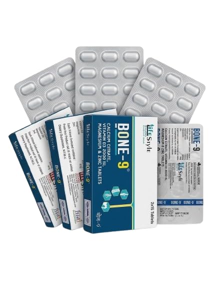 Lifestyle studio |BONE-9 Tablets |Calcium Citrate 1000mg + Vitamin D3 + Magnesium + Zinc Tablets | Bioavailability of Calcium (3)-image-41
