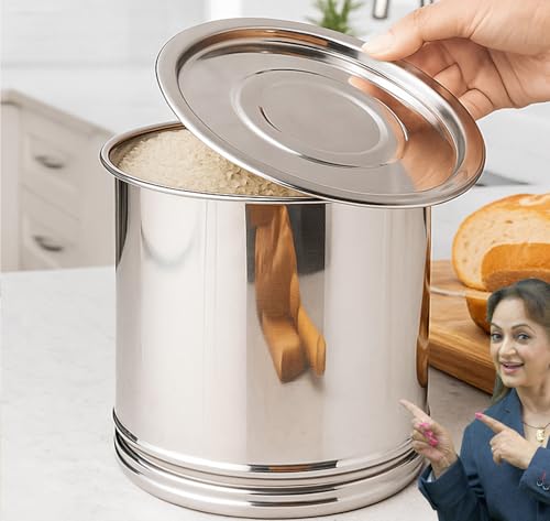 Image of PANCA Stainless Steel Pawali Storage Drum | 13 Litre Capacity (Size 12) | Durable Food-Grade Steel Drum for Kitchen Storage | Ideal for Rice, Atta, Flour, Grains & Water | (Silver)