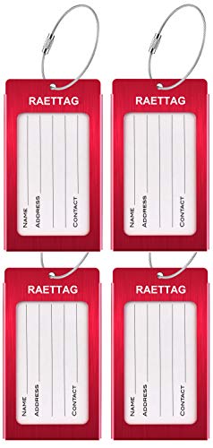 Image of Luggage Tags Metal Suitcase Tags Travel Bag ID Identifier Luggage Tag (Red 4Pack)