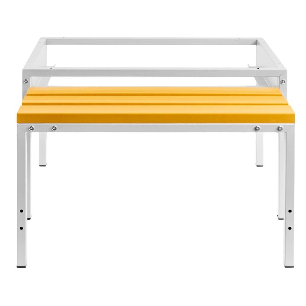 MEGA-M Podstawa do szafki BHP 80 z wysuwaną ławeczką WPC | metalowy stelaż, siedzisko chowane pod szafkę, 80 × 80 × 43 cm, do szatni i pomieszczeń socjalnych