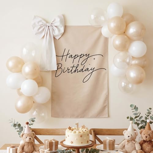 Charnoel 32 Pcs Boho Birthday Decorations, Neutral Happy Birthday Tapestry