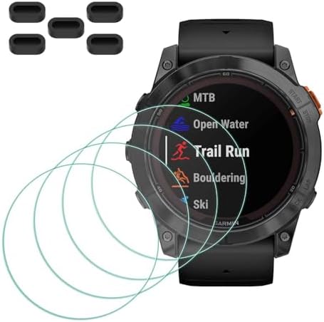 Screen Protector for Garmin fenix 7XPro / 7XPro Solar Smartwatch [4 Pcs] + Anti-dust Plugs 5Pcs, Tempered Glass 9H Hardness Anti-Scratch Bubble Free Film Ultra-Thin Protective Cover